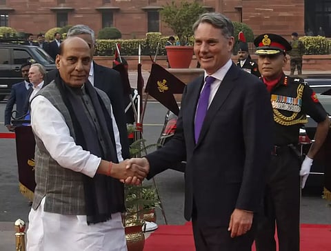 Defence Minister Rajnath Singh with Australian Deputy Prime Minister and Defence Minister Richard Marles 