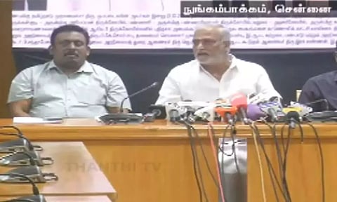 HR&CE Minister PK Sekar Babu in a press meet in Nungambakkam (Photo: Dailythanthi)