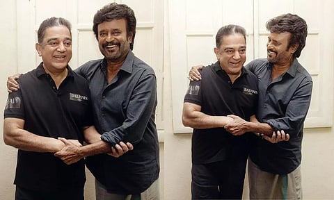 Rajini and Kamal posing for a snap.