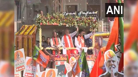 Visuals of Amit Shah's roadshow at Chittorgarh. (Photo/ANI)