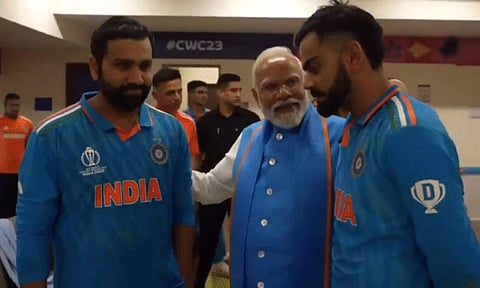 PM Modi with Rohit Sharma and Virat Kohli (Image: ANI)