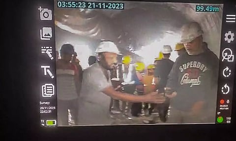 Rescue team officials had established audio-visual contact with the workers trapped in the Silkyara tunnel (ANI)