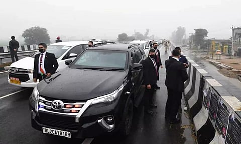Prime Minister Narendra Modi's cavalcade stuck on a flyover in Ferozepur on January 5, 2022. (PTI) 