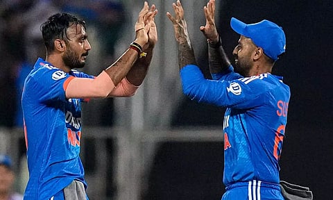 Team India celebrates their win against Australia on Sunday (PTI)