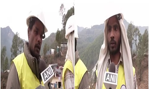 Workers involved in manual drilling at Silkyara tunnel, Uttarakhand. (Photo: ANI)