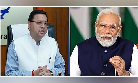 Uttarakhand CM Pushkar Singh Dhami, Prime Minister Narendra Modi. (Photo: ANI)