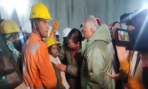 Chief Minister Pushkar Singh Dhami met the workers who have been rescued (ANI)