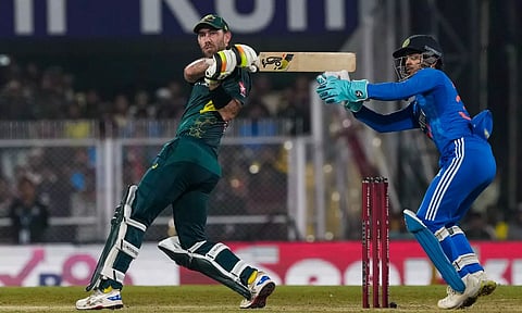 Australian batter Glenn Maxwell plays a shot during the 3rd T20I match between India vs Australia match. (PTI)