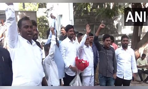 Visuals outside TPCC president Revanth Reddy house in Hyderabad (Photo: ANI)