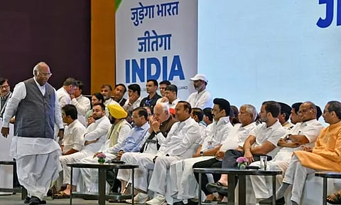 Opposition INDIA bloc leaders during press conference in Mumbai (Photo: ANI)