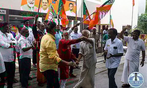 BJP cadres celebrating the party's resounding win in elections. Hemanathan M