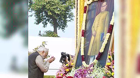 PM Modi paying tribute to Dr BR Ambedkar (Photo/X@narendramodi)