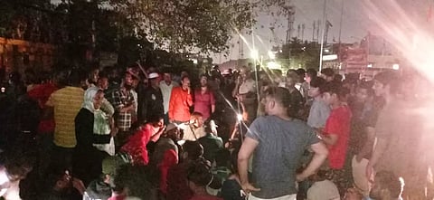 Residents protest demanding electricity and water at Brick Klin Road.