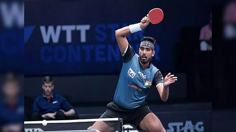 India's Achanta Sharath Kamal in action during inaugural edition of WTT Star Contender Goa (Image: WTT/TTFI)