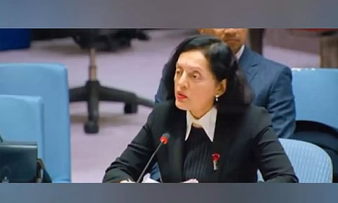 India's permanent representative to the UN, Ruchira Kamboj participates in UNSC Open Debate (Photo: X/@IndiaUNNewYork)