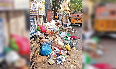 Waste dumped on a street in Choolaimedu