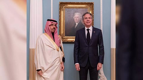 Saudi FM Prince Faisal bin Farhan with US Secretary of State Antony Blinken (Photo/X@KSAMOFA)