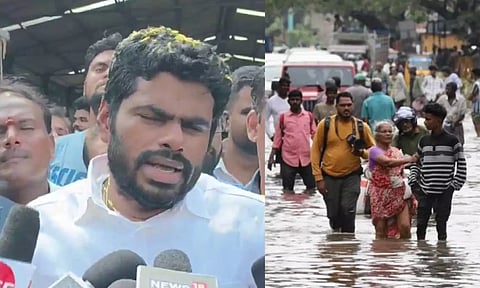 K Annamalai; People wading through a flooded road in Purasaiwakkam. (Photo credit: Manivasagan N)