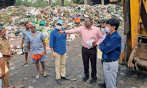 Minister KN Nehru with GCC Commissioner J Radhakrishnan during an inspection in Chennai.