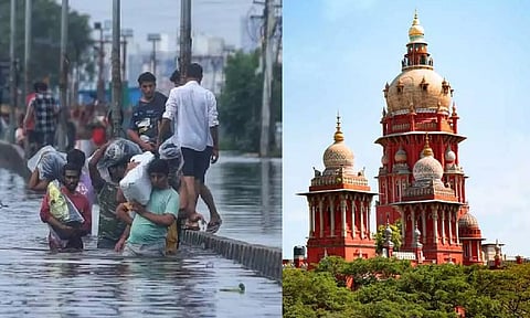 People wading through a flooded road in Chennai; Madras High Court (File)
