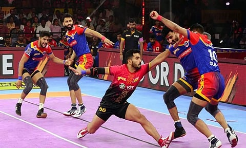 Bengaluru Bulls and UP Yoddhas players in action (ANI)