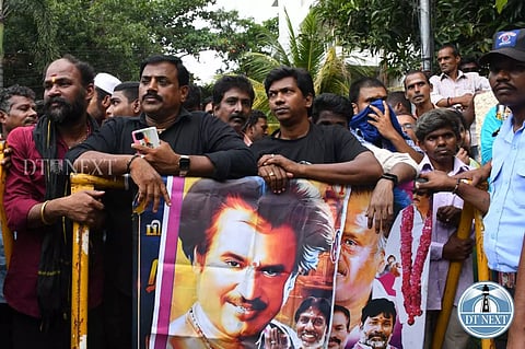 Fans gathered outside Rajinikanth's residence in Chennai to celebrate his birthday (Photo: Agathesh)
