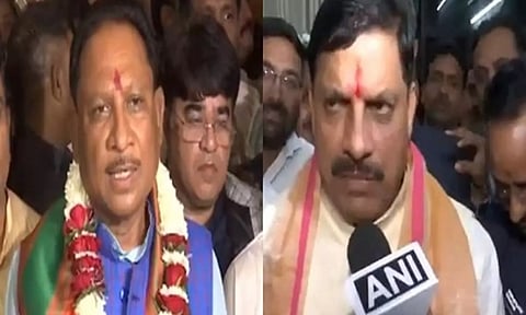 Chhattisgarh designate CM Vishnu Deo Sai, Madhya Pradesh CM designate Mohan Yadav (Photo: ANI)