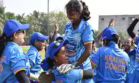 India Women's Blind Cricket Team celebration after beating Nepal. (Photo: CABI)