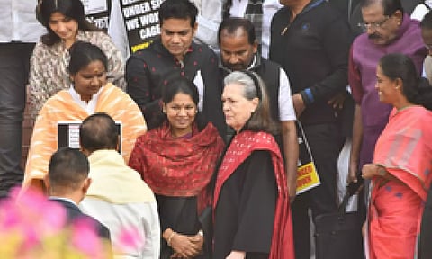 Sonia Gandhi on Friday joined the protest of the suspended opposition MPs in Parliament (IANS)