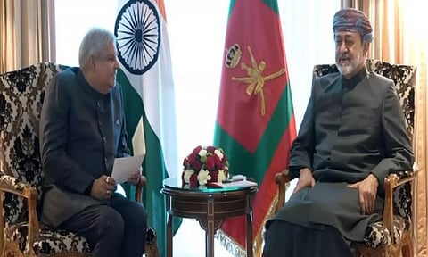 Vice President Jagdeep Dhankhar meets Sultan of Oman Haitham bin Tarik in New Delhi on Saturday