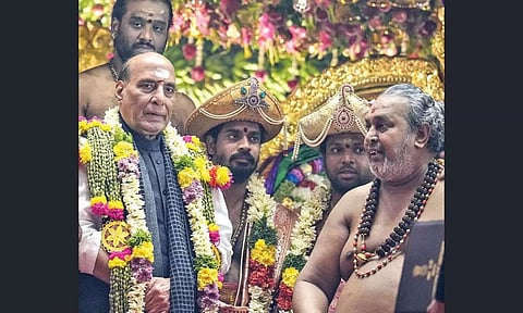 Defence Minister Rajnath Singh at ‘Thirumurai Thiruvizha’ a one-day festival, in Chennai on Saturday