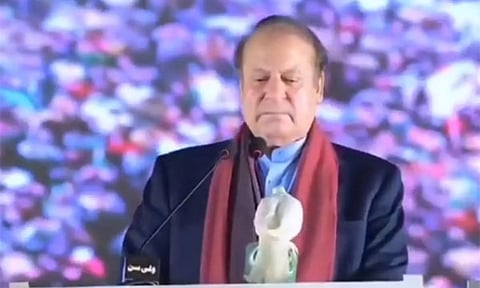 PML-N Supremo Nawaz Sharif at a rally on Wednesday (ANI)