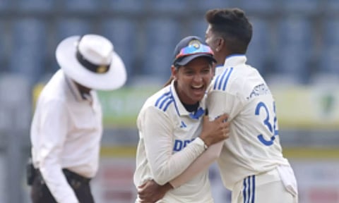 Pooja Vastrakar celebrated taking a wicket against Australia (IANS)