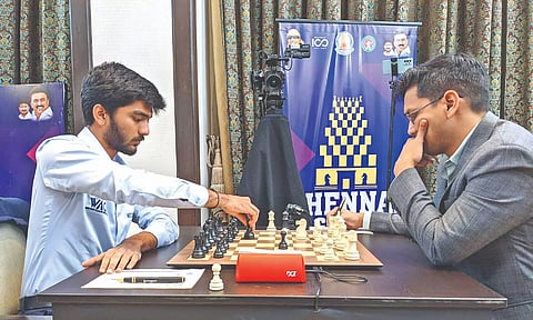 D Gukesh in action against P Harikrishna.