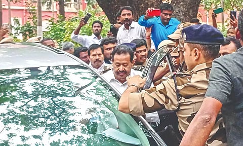 Ponmudy after the Madras High Court pronounced the quantum of punishment in the disproportionate assets case. (Photo credit: Hemanathan M)