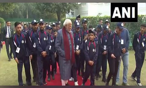 PM Narendra Modi interacts with 250 students from J&K as a part of their ‘Watan Ko Jano’ program. (ANI)