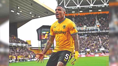 Mario Lemina celebrates after scoring Wolves’ opening goal