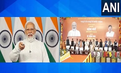 Prime Minister Narendra Modi addressing the public through the video conference 