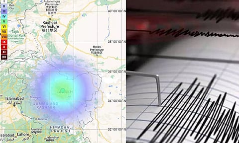 The epicenter of the earthquake was found to be at latitude 34.73 and longitude 77.07. (ANI)
