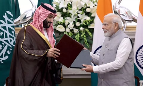 PM Modi with Saudi Crown Price (IANS)