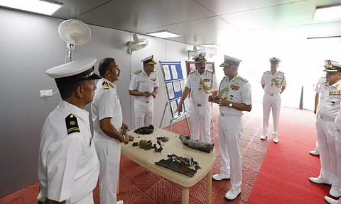 Indian Navy officers briefing Admiral R Hari Kumar (ANI)