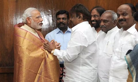 Prime Minister Narendra Modi with actor-politician Vijayakanth. (X/@narendramodi)