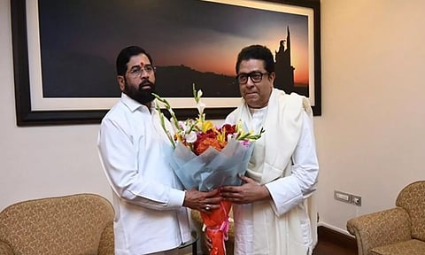 Chief Minister Eknath Shinde with Maharashtra Navnirman Sena chief Raj Thackeray. (ANI)