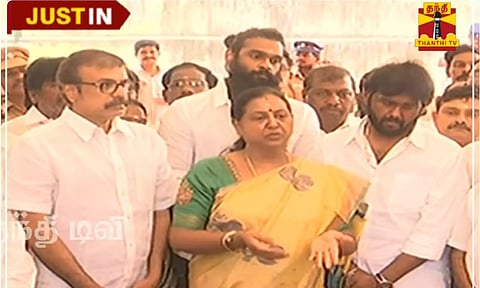 Premalatha Vijayakanth along with her sons and brother LK Sudhish. Thanthi TV