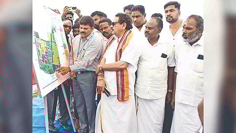 Union Minister SP Singh Baghel inspecting Madurai AIIMS project plan