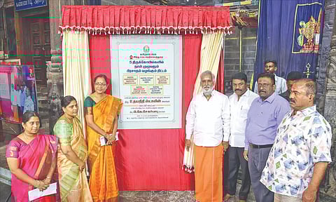 HR&CE Minister PK Sekarbabu launching full-day prasadam scheme at Parthasarathy Swamy Temple on Sunday