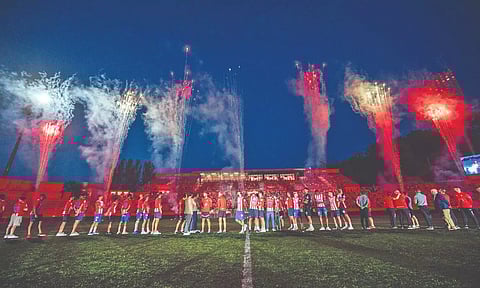 Fireworks light up the Montilivi stadium as Girona celebrated its last home game after its successful 2023 league campaign
