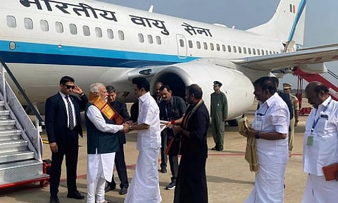PM Modi arrives in Tiruchirapalli