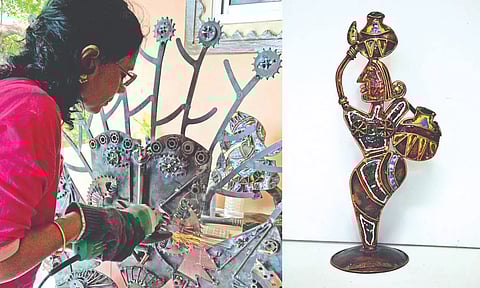 During the process of making the art; Copper metal relief art work