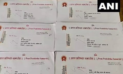 Ram temple 'Pran Pratistha' invitation cards. (X/@ANI)